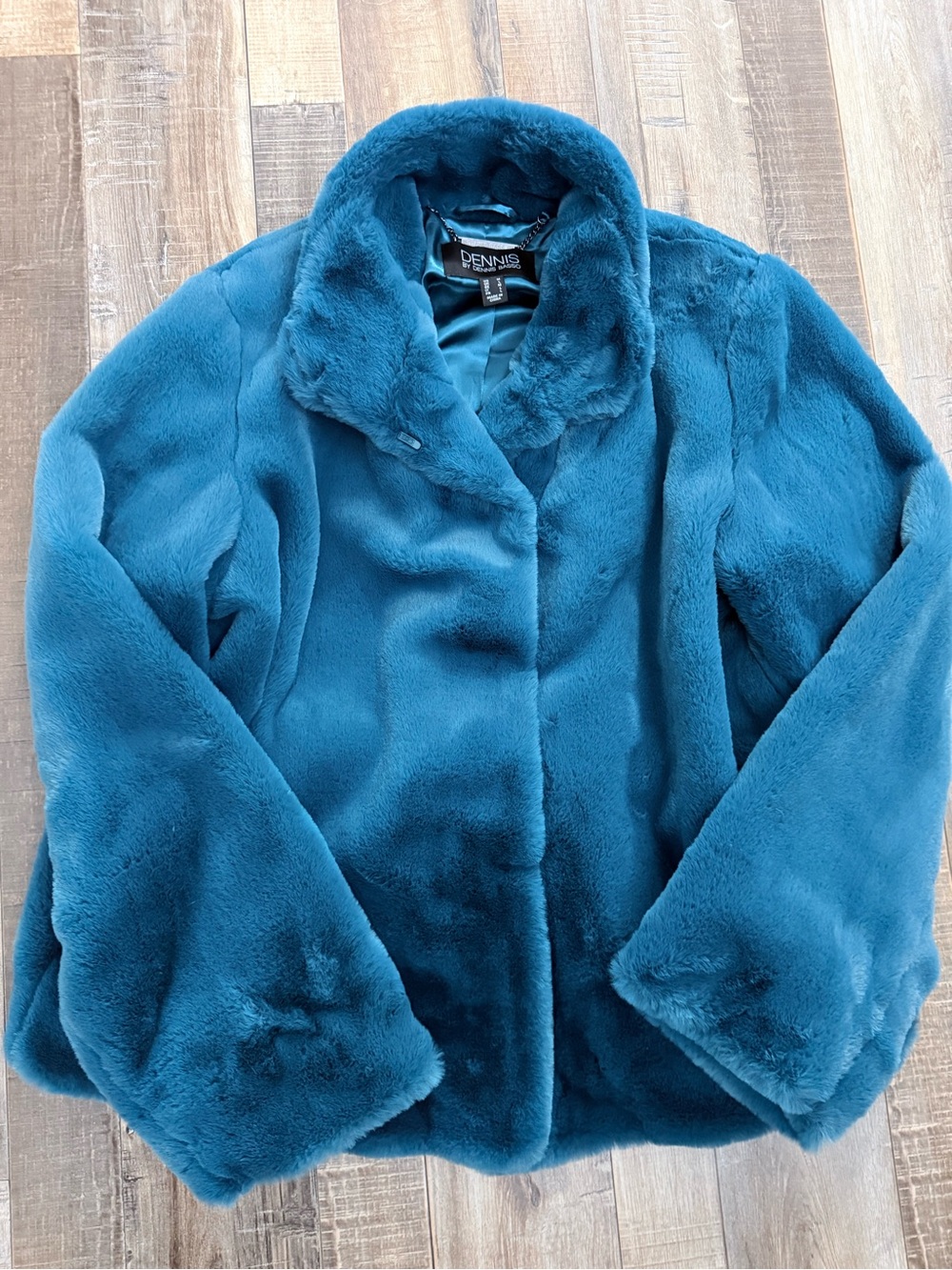 dennis basso Teal Plush Faux-Fur Jacket